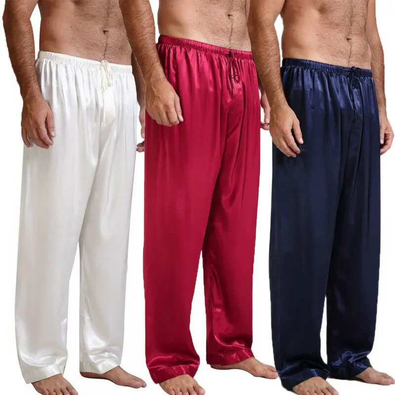Mens Silk Satin Pajamas Pajamas Pants Loose Sleep Bottoms Nightwear Sleepwear Trousers