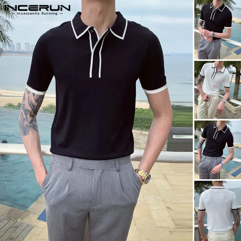 

INCERUN 2020 Man Summer Plain White & Black Shirts Turn Down Collar Short Sleeve Shirt Male Fashion Business Style Camisa S-5XL