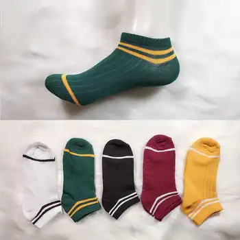 

Spring and summer thin socks female color three bar short tube sports boat socks