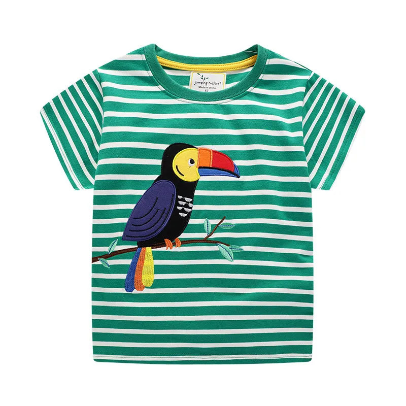 Jumping meter/Детские футболки с аппликацией животных, топы, одежда из хлопка для мальчиков, полосатые футболки с птицами г., дизайнерские Детские топы для мальчиков и девочек - Цвет: T6334 Green