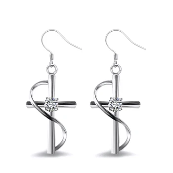 

Huitan Classic Cross Earrings For Women With Dazzling Cubic Zircon Stone Fashion Twist Design Factory Wholesale Drop Earrings