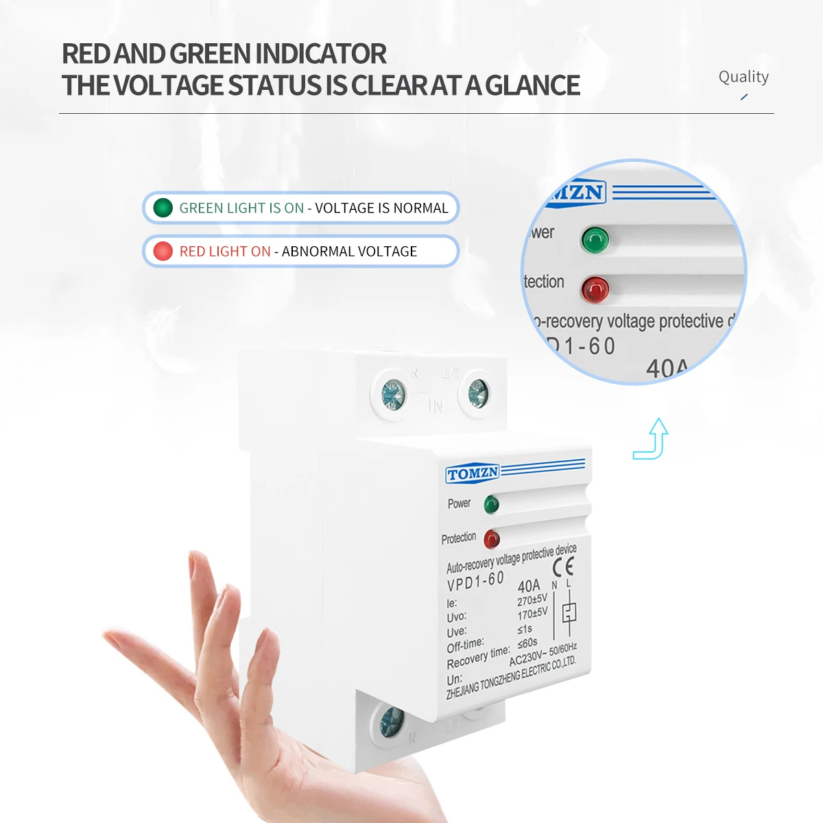 1 pcs 40A 230V Din rail automatic recovery reconnect over voltage and under voltage protective device Voltage Protector Relay