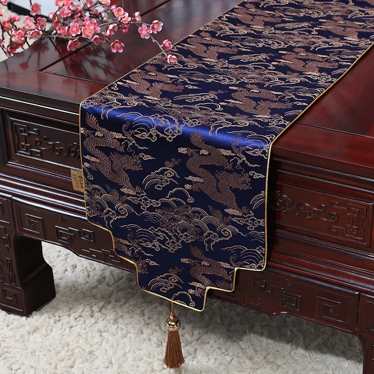 Custom Luxury Chinese Damask Table Runner Classic Home Decor Tea Table