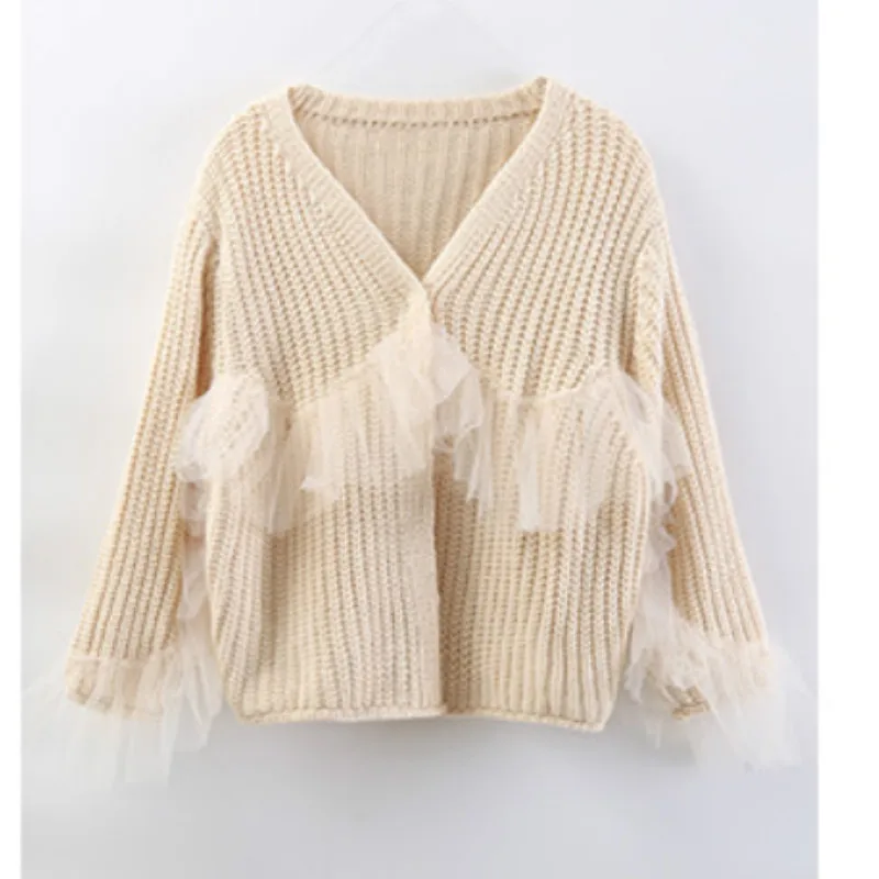 Стиль года, осенне-зимний сетчатый Кардиган для девочек, свитер модный однотонный свитер для маленьких девочек детский Свободный Повседневный Кардиган#8098 - Цвет: beige
