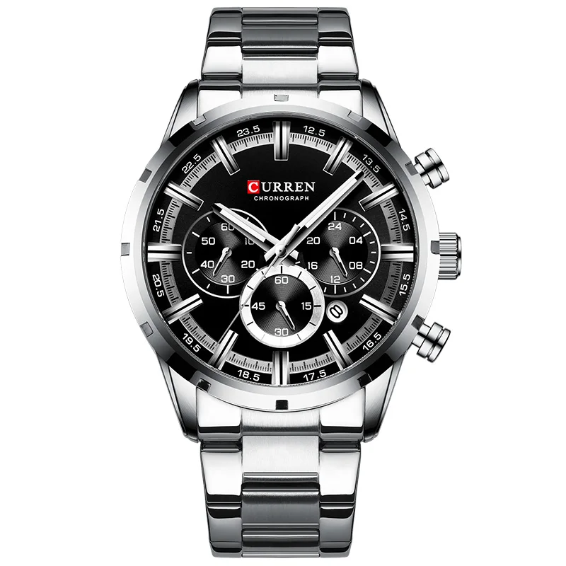 Топ бренд Роскошные мужские часы CURREN Модные кварцевые мужские часы водонепроницаемые повседневные наручные часы Мужские часы Relogio Masculino - Цвет: silver black