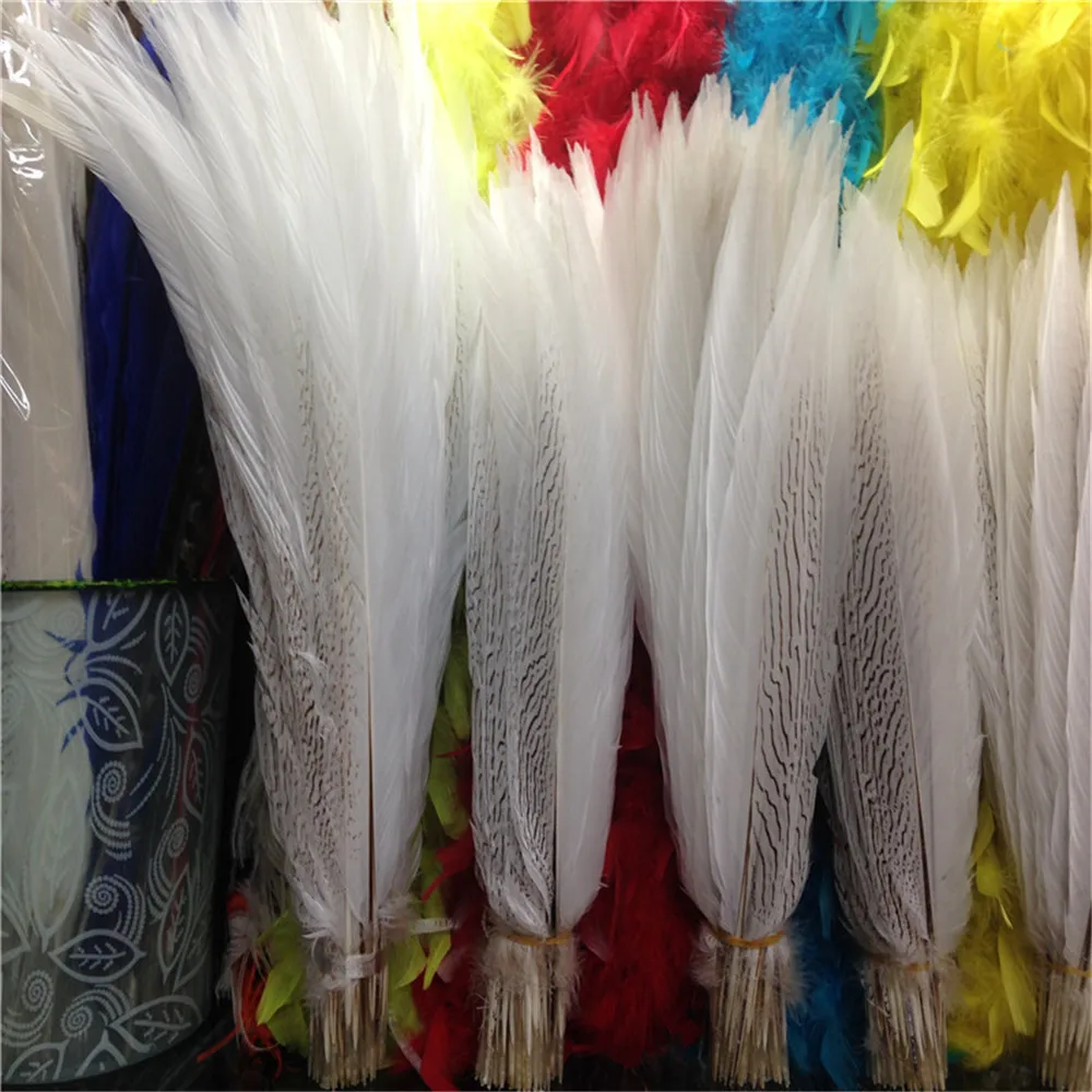 Natural Silver Pheasant Tail Feathers White Pheasant Feathers For Crafts Wedding Costume Feathers silver chicken feathers Plumes