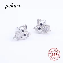 Pekurr Мультфильм большая голова черный глаз Богемия стерлингового серебра 925 запонка в форме совы серьги для женщин аксессуары птица модные ювелирные изделия