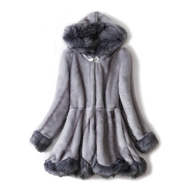 Роскошное пальто из искусственного меха для женщин, пушистое пальто из искусственного лисьего меха, зимняя теплая куртка, худи с длинным рукавом, верхняя одежда - Цвет: gray