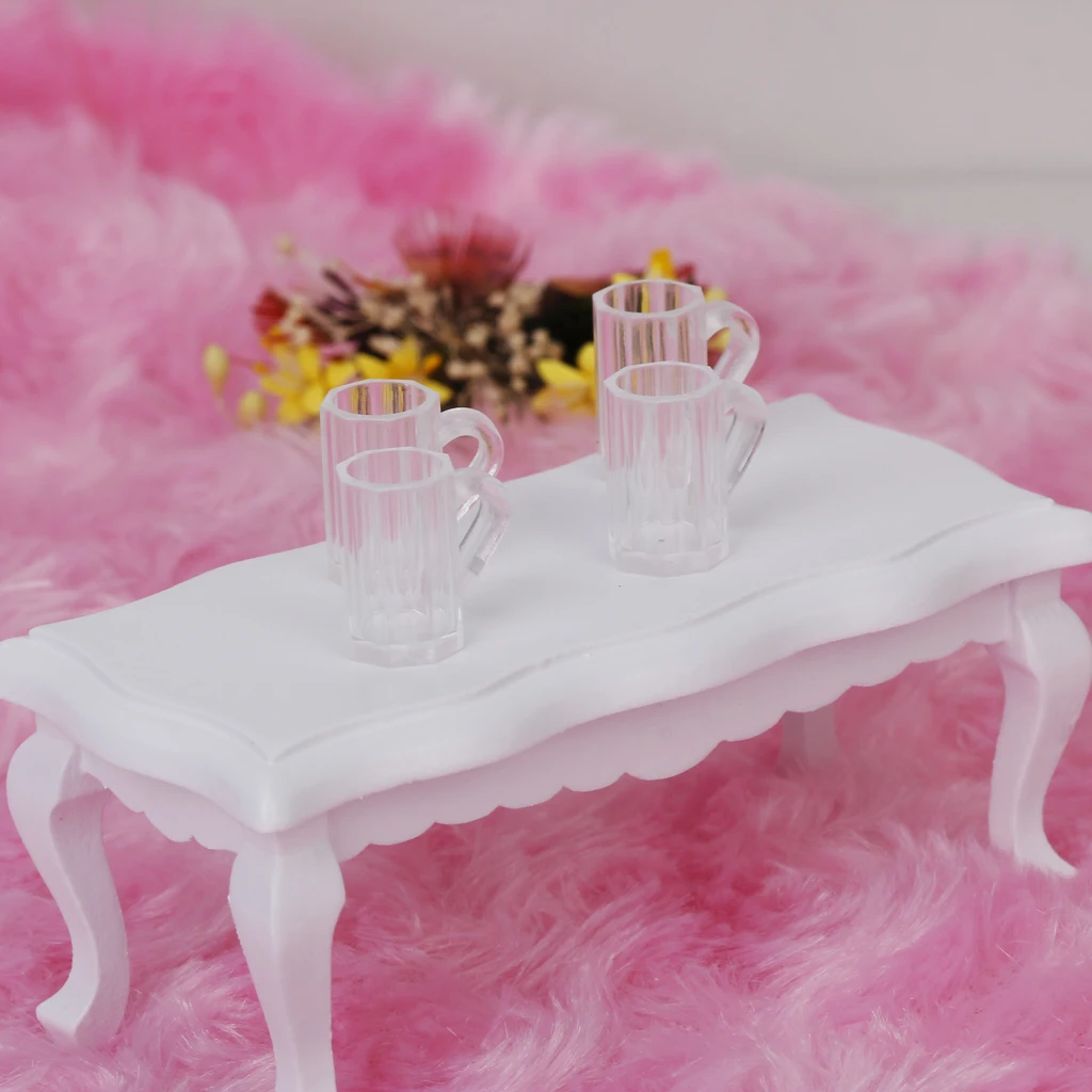 4pcs Dollhouse Miniature Plastic Clear Beer Mugs Cup Kitchen Bar Tableware Accessory 1:12