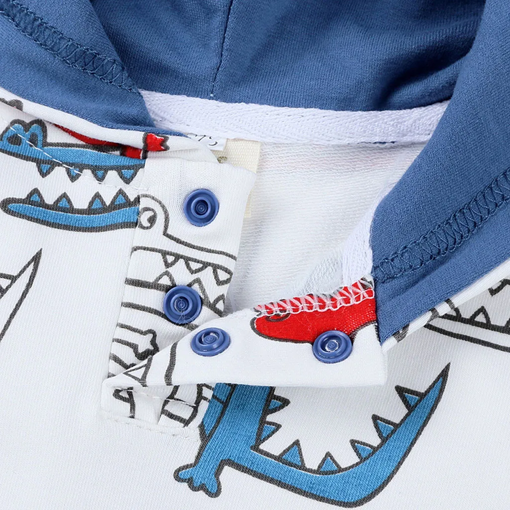 Newborn Baby Boys Girls Hooded Cartoon 3D Dinosaur Print Romper Infant Kids Long Sleeve Autumn Jumpsuit Toddler Fashion Outfits