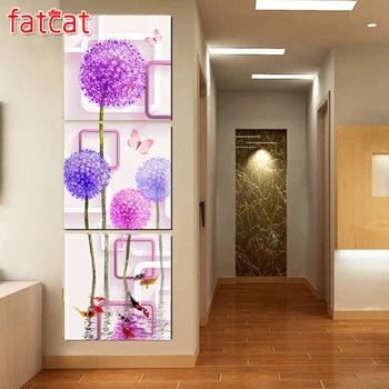 

FATCAT 3 piece sets Color dandelion 5d diy diamond painting full diamond embroidery rhinestone kit triptych home decor AE1045