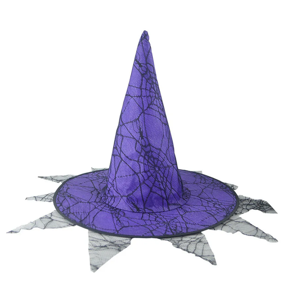 

1Pcs Halloween Hat Adult Womens Witch Hat Double-decker Lace Cobweb Steeple Hat Chapéu de dia das bruxas Sombrero de halloween