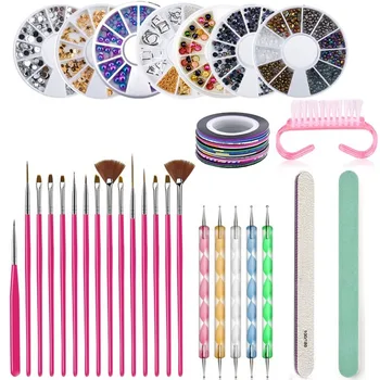 

13pcs/set Nail Art Tool Kit Professional Nail File Gradient Sponge Nail Set for Manicure Dust Brush Rhinestone Disc Decoration