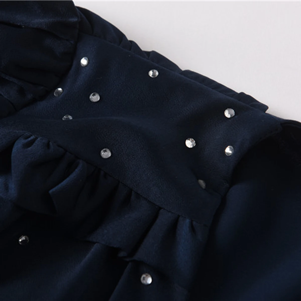 Ruffles Beading Dark Blue Midi Dress Women Spring