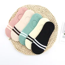 5 пар, модные носки-башмачки унисекс, Осенние Нескользящие силиконовые невидимые хлопковые носки, мужские женские носки до лодыжки, тапочки в полоску, PW35