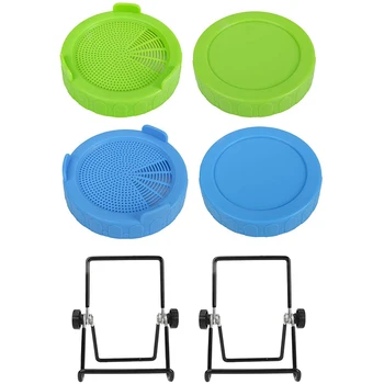 

6Pack 86mm Sprout Jar Strainer Lid + Wide Mouth Lids + Sprouting Stands, Germination Kit, Compatible with Wide-Dropship