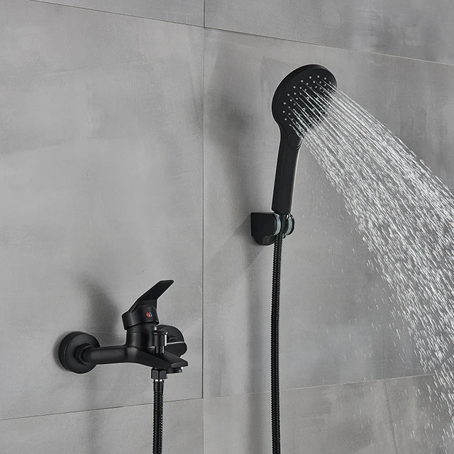 Rubinetto per doccia nero opaco Montaggio a parete Rubinetto per doccia per bagno Rubinetto per vasca Miscelatore per doccia Valvola miscelatrice Valvola di controllo 3