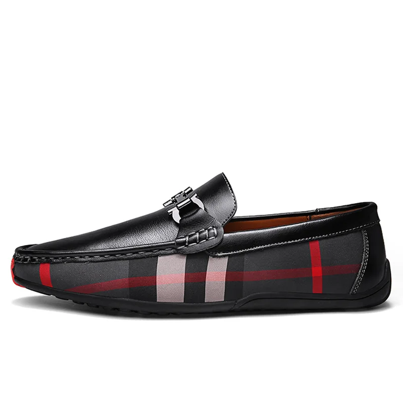 ALCUBIEREE Mens Loafers Casual Slip-on Driving Shoes for Male Breathable Flat Moccasins Comfortable Genuine Leather Footwear - Цвет: Black