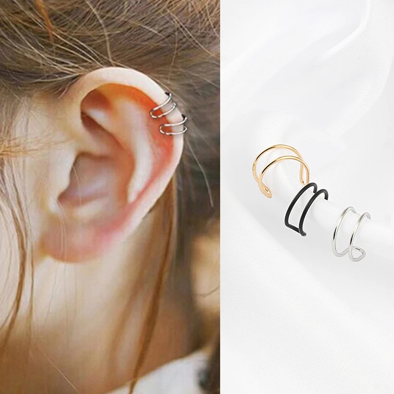 

Korean version of the simple double line ear ring ear clip retro hollow U-shaped ear bone clip ear buckle No Ear hole earrings