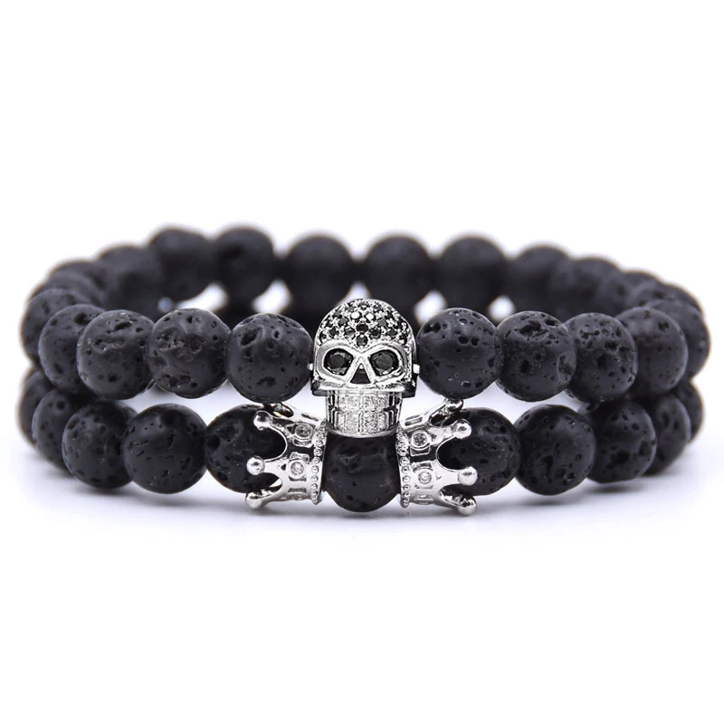 YIZIZAI Skull Crown Couple Bracelet Beads Bracelets For Women Jewelry Men Pulseira Masculina Feminina 2018 Men’s Erkek Bileklik