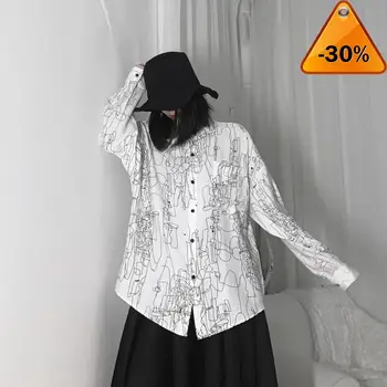 

pattern print Women big size long Blouse New Lapel Long Sleeve Loose Fit Shirt Fashion Tide Spring Autumn 2020 19A-a641