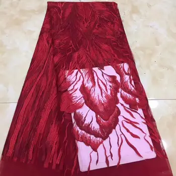 

Fashion red African mesh material embroidery French net lace fabric for lady dress PAN246(5yards/lot)