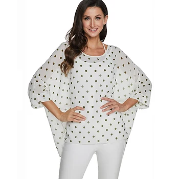 

BHflutter Women Tops and Blouses Plus Size 2020 Polka Dot Print Batwing Casual Loose Summer Blouse White Chiffon Shirts Blusas