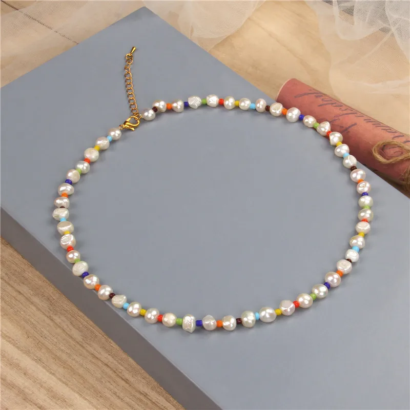 Colorful Beaded Necklace Handmade Natural Baroque Pearl Chokers Necklace Clavicle Chain Women Femme Female Jewelry Bohemian