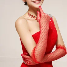 Новые кружевные свадебные перчатки Красные кружевные перчатки длинные пряжные перчатки красные свадебные перчатки