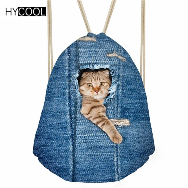 HYCOOL спортивная сумка, сумка для спортзала, синий джинсовый милый рюкзак с принтом кота для детей, мальчиков и девочек, женские сумки для фитнеса - Цвет: H320Z3