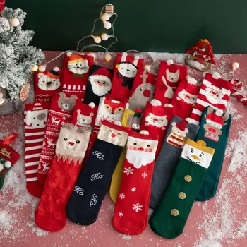 

2020 Christmas Stockings Woman Socks Funny Cartoon Santa Claus Elk Christmas Tree Socks Kawaii Girl Christmas Gift Long Socks