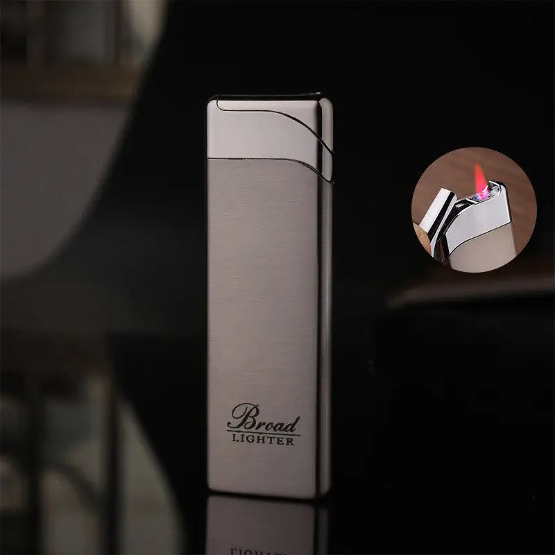 

Windproof Gas Lighter Creative Flat Portable Ultra-thin Plating Metal Lighters Butane Inflatable Cigarette Lighter Red Flame