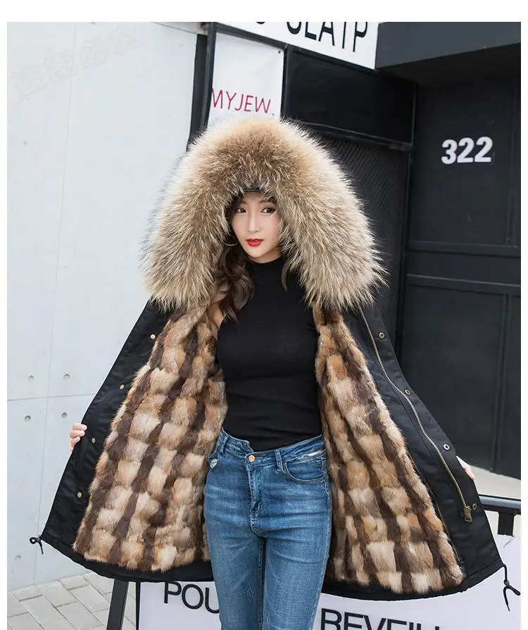 Женская мода, зимняя куртка из натурального меха, большой меховой воротник, свободные длинные парки с лисьим мехом, верхняя одежда на подкладке, съемный N130