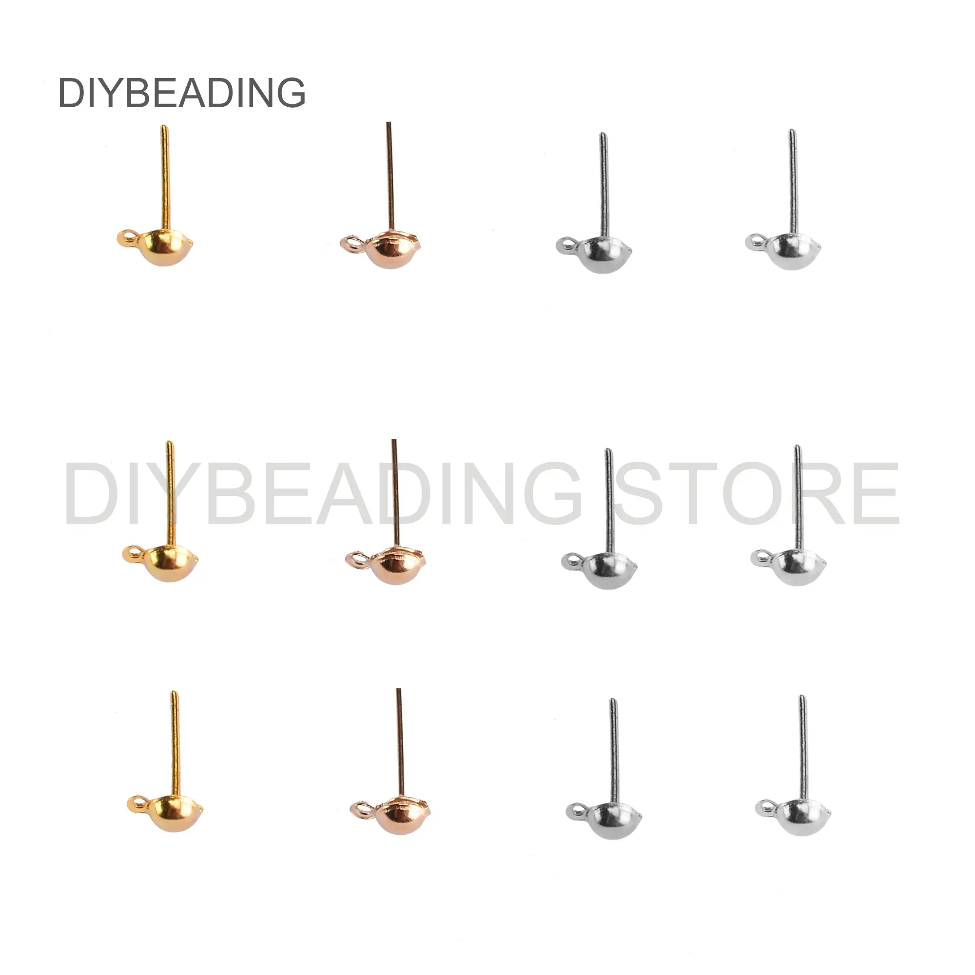 50-1000 Pcs Ball Stud Earring Post with Ring/Loop 4mm 6mm White Gold/KC Gold/Gold/Silver Plated Iron Dot Post for Earring Making