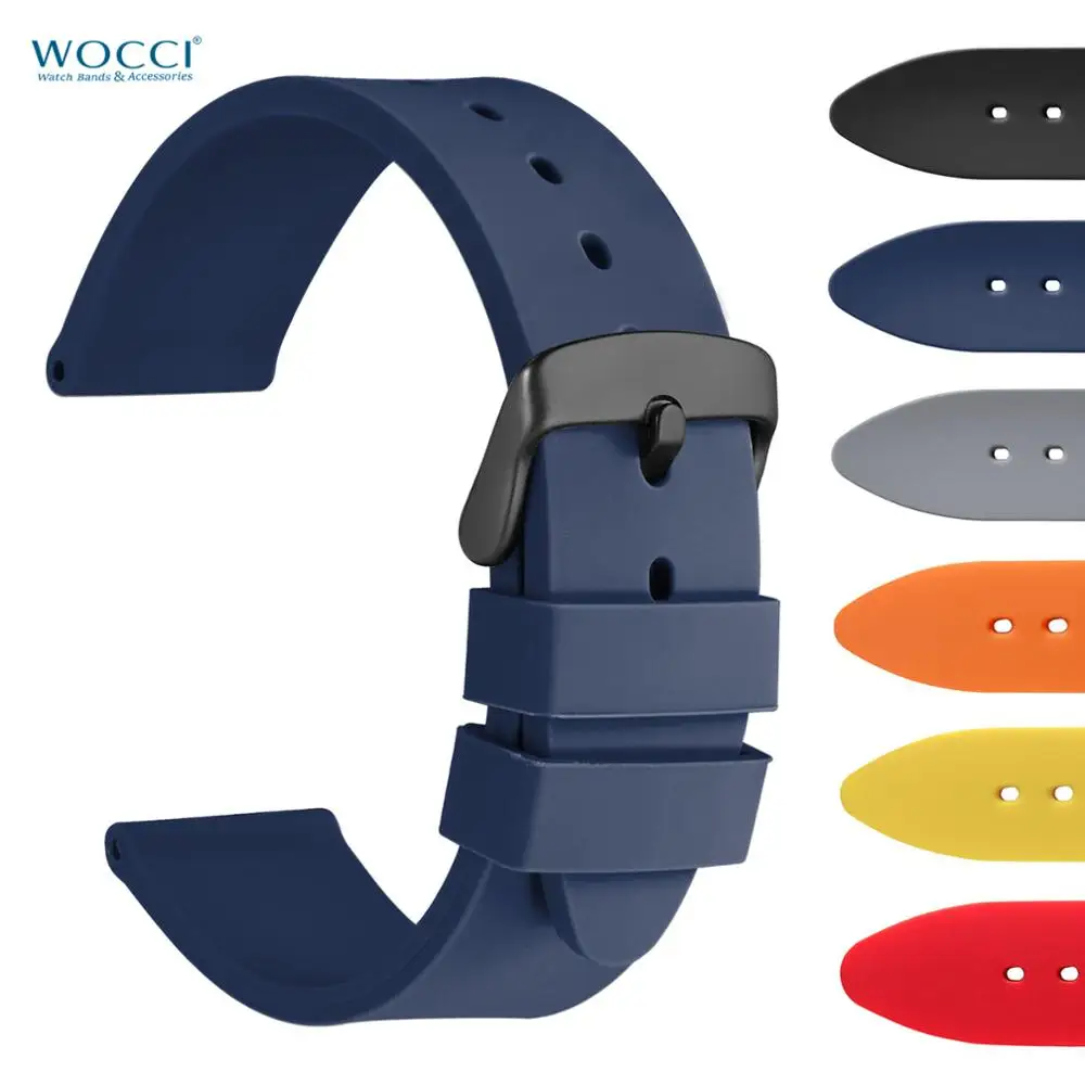 

WOCCI Silicone Soft Rubber Sport Watchband 18mm 20mm 22mm Black Yellow Blue Generic Watch Band Amazfit Bip Strap
