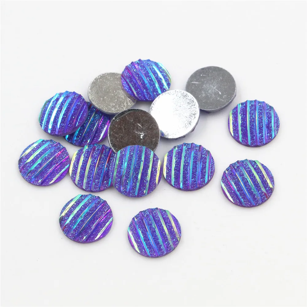 

New Fashion 40pcs 12mm Dark Purple AB Scrub Stripe Horizontal line Flat back Resin Cabochon For Bracelet Earrings accessories