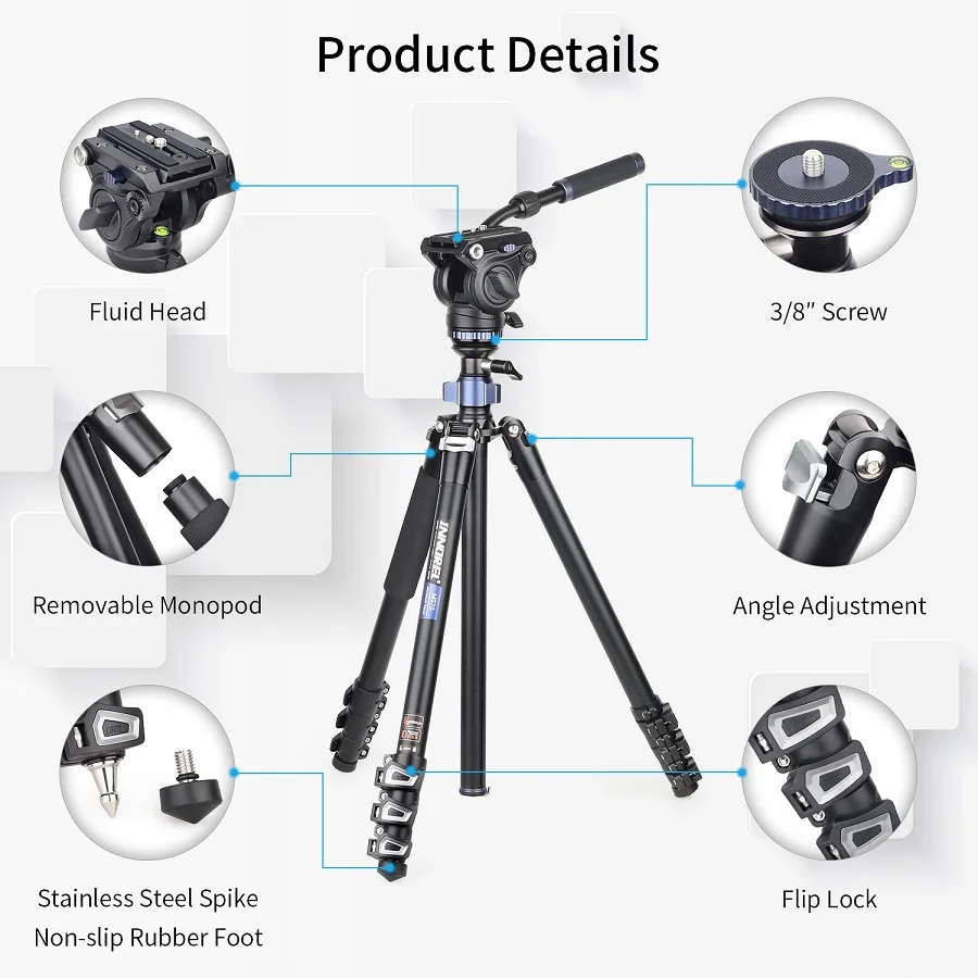 MT70 Multifunctional Video Tripod,Monopod 360 Degree CNC Alloy with Fast Flip Bu