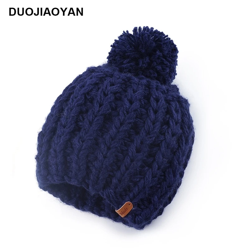 DUOJIAOYAN осенне-зимняя шерстяная шапка для России, теплая шапка для девочек, модная женская вязаная шапка, милая шапка с большим шариком