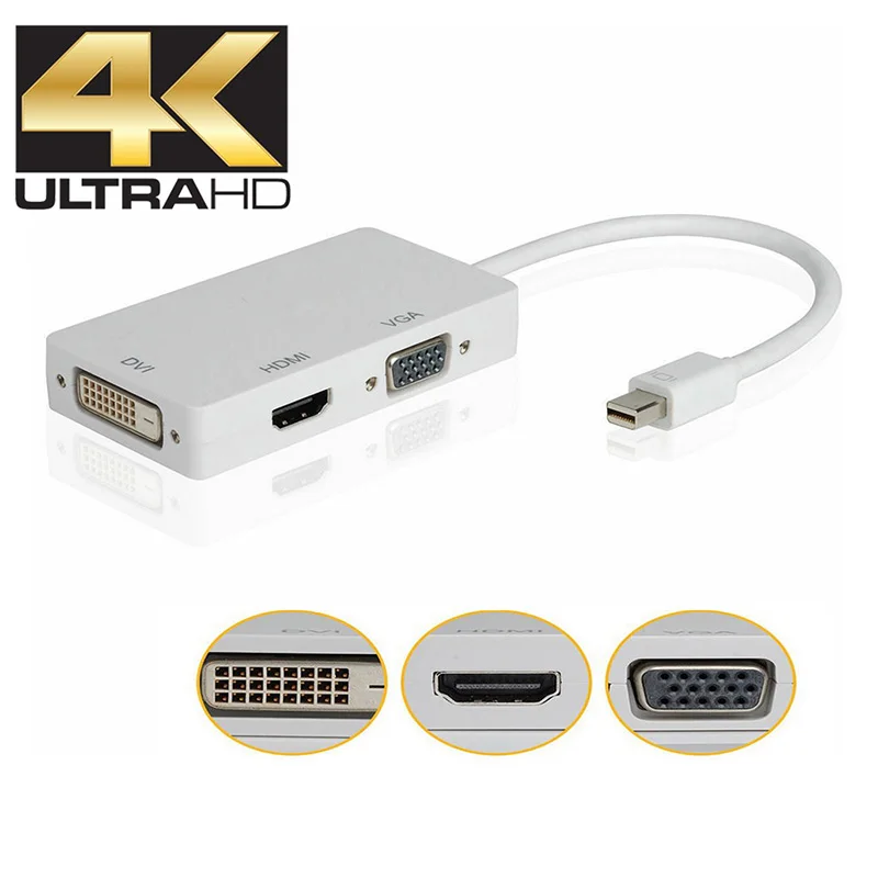 Переходник с дисплейного порта MiniDP на HDMI 4K VGA, HDMI, DVI 3-в-1 Mini DisplayPort для VGA HDMI 4k HDMI, DVI адаптер конвертер кабель для apple macbook pro air mini
