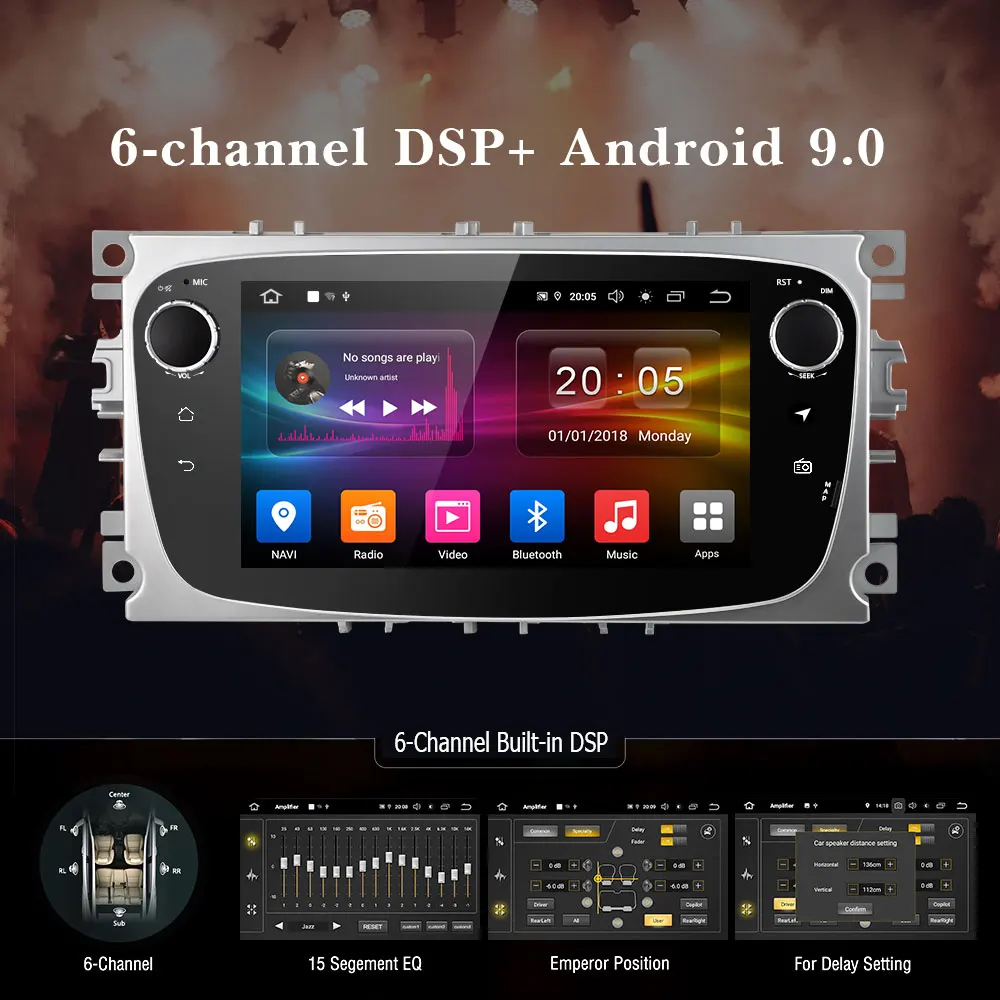 Excellent Podofo 2 Din Android 9.0 Car Radio GPS 7 Inch 6 DSP Multimedia For Ford  Focus 2 Mondeo Galaxy Kuga C-MAX S-MAX Car Stereo 2