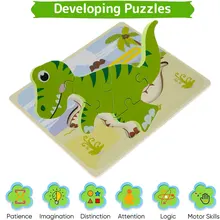 4/6pcs Dinosaures Puzzles En Bois 3D Animal Bois Puzzle Montessori Bambin Jeu Éducatif Jouets Cadeaux pour Enfants