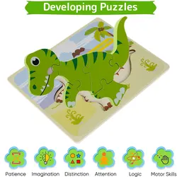 4/6 pçs dinossauros quebra cabeças de madeira 3d quebra cabeças de madeira animal montessori criança jogo conjunto cedo brinquedos educativos presentes para crianças