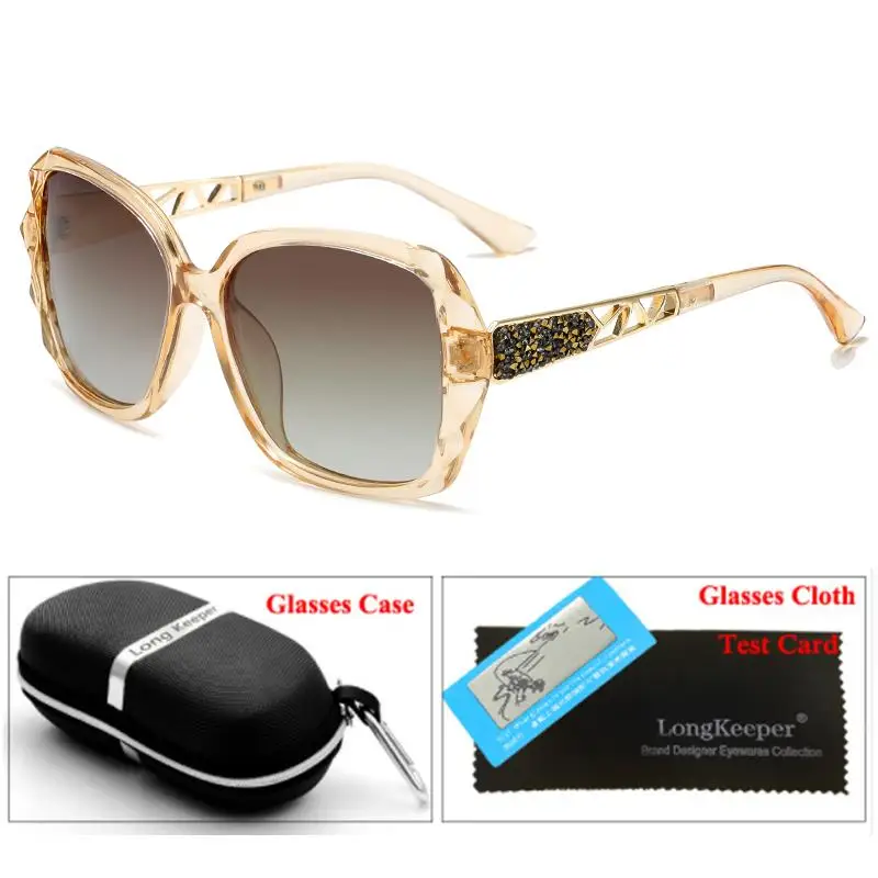 Brown Frame Роскошные поляризационные солнцезащитные очки со стразами, чехол в коробке, женские брендовые винтажные негабаритные Квадратные Солнцезащитные очки, женские градиентные Оттенки UV400 - Цвет линз: Brown Frame