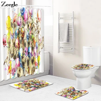 

Zeegle Bath Mat Set Washable Toilet Foot Rug Anti Slip Bathroom Floor Rug Toilet Pedestal Rug Waterproof Bath Curtain Toilet Set