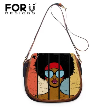 

FORUDESIGNS Classic Art Black Girl Design Women Messenger Bag Daily Simple Small Shoulder Bags Ladies Saddle Bags sac a main