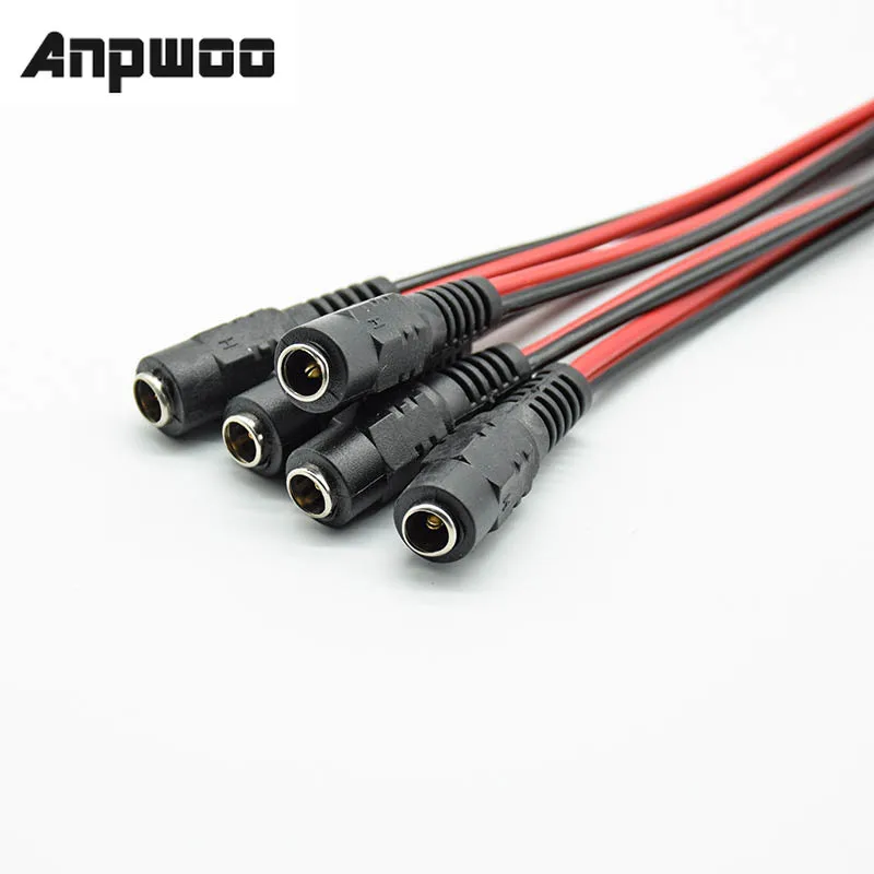 ANPWOO 5 uds de alimentación DC hembra conector de cable adaptador DC conector de clavija para Camera DC CCTV enchufe 5,5*2,1mm 5.5x2 1