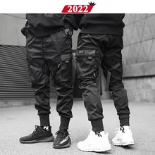 Мужские уличные брюки карго, мужские комбинезоны в стиле хип-хоп с лентами, мужские черные дизайнерские спортивные штаны, спортивные штаны
