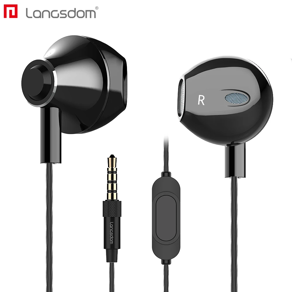 Langsdom Wired Headset Half In ear Earphone for iPhone Stereo Hifi Headphone with Mic for Xiaomi 