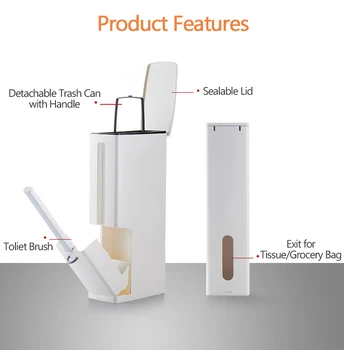 

Trash Can Bathroom Waste Bin Set with Toilet Brush Bath Cleaning Tools Dustbin Trash Cans Garbage Bag Bucket Garbage Dispenser