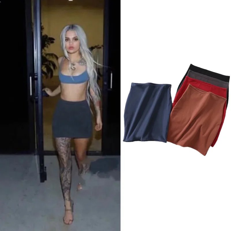 

Elasticity Slim Fit Skirt Skirt Autumn And Winter New Style Europe And America Tight High-waisted Solid Color Short Skirt One-st